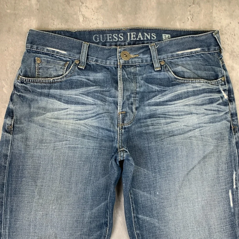 Guess Jeans Mens 34 Distressed Whisker Fade Designer Boot Cut Falcon Slim Y2K